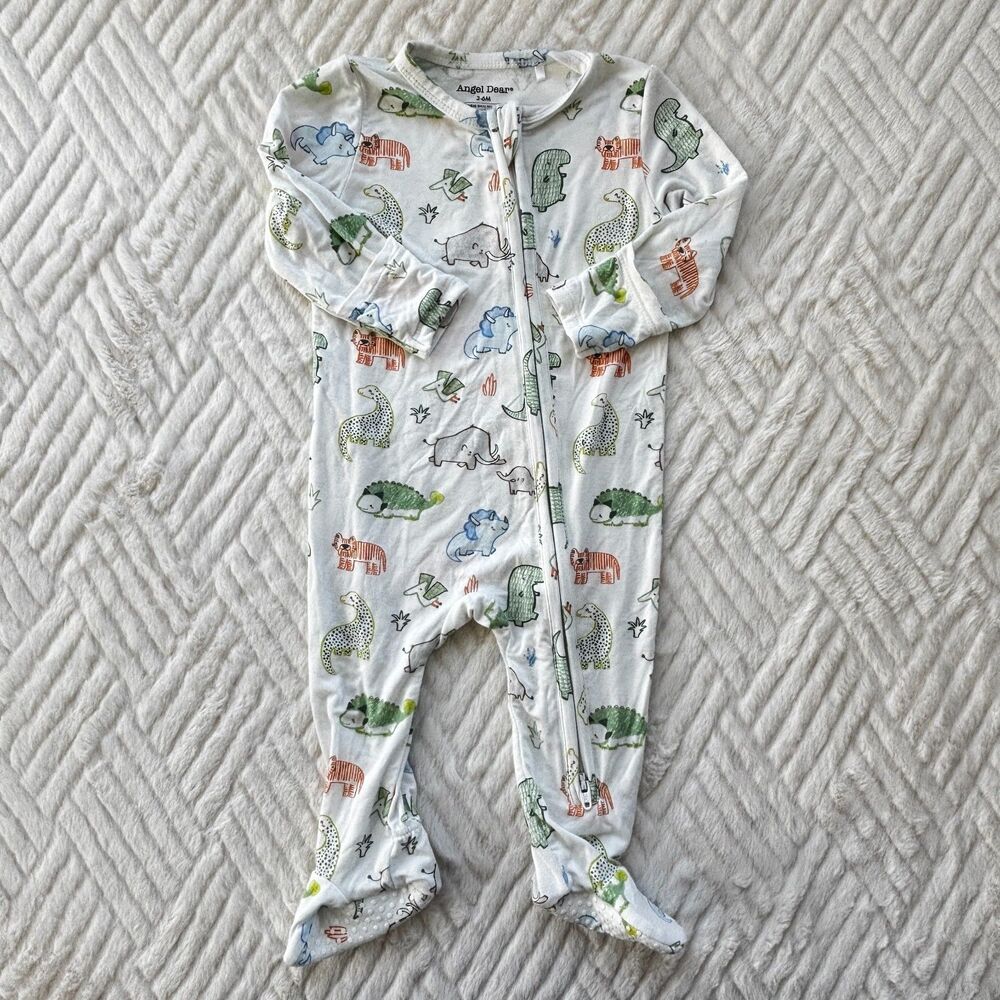 Angel Dear 3-6M Bamboo Footed Sleeper Safari Dinosaur Print Zip Pajamas